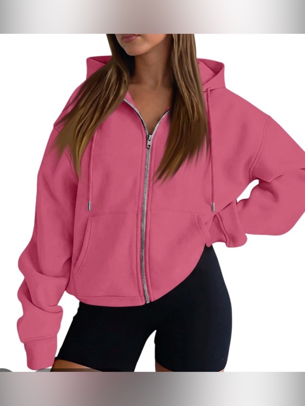 H&M Rose Pink Full-Zip Hoodie with Drawstring